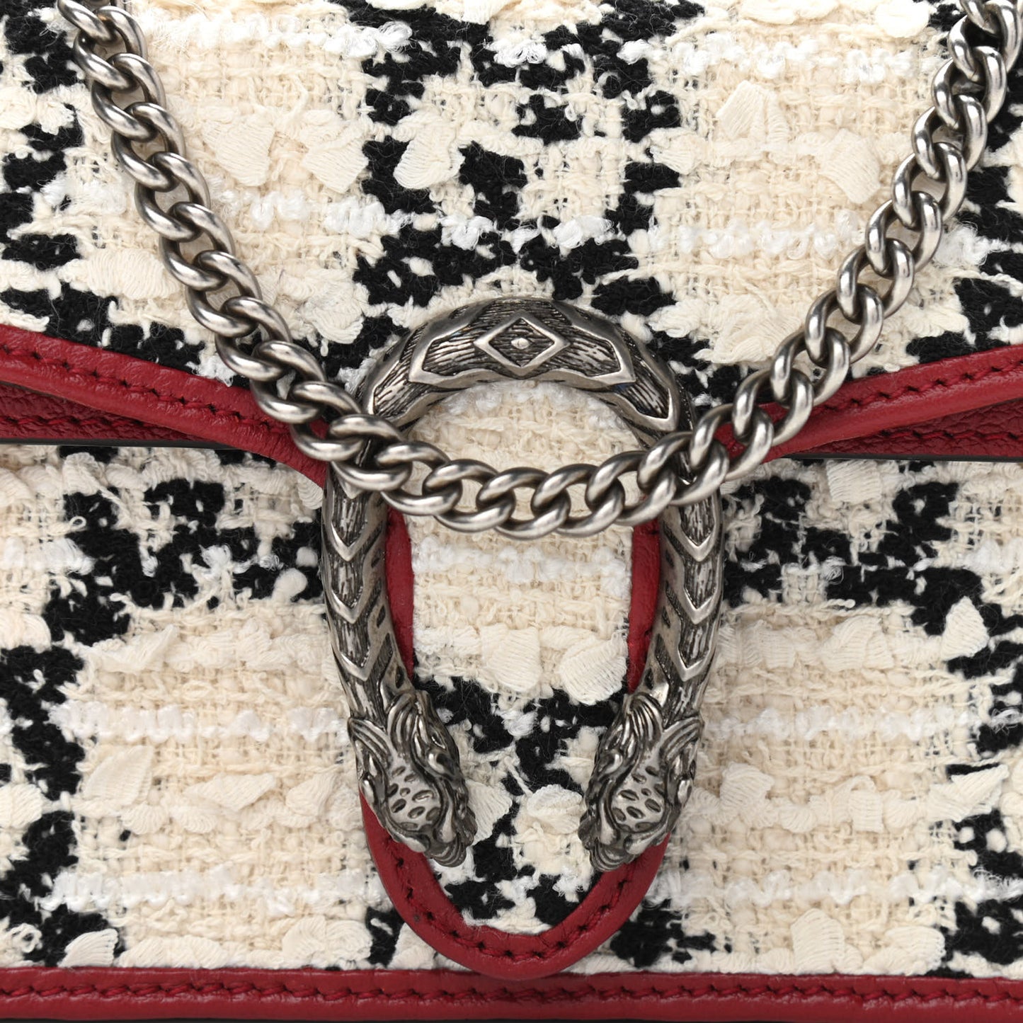 Tweed GG Monogram Super Mini Dionysus Shoulder Bag White Black Romantic Cherry