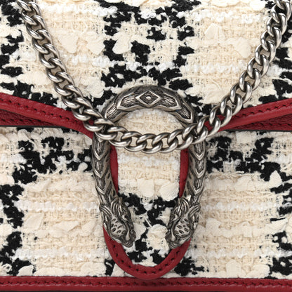 Gucci Tweed GG Monogram Super Mini Dionysus Shoulder Bag White Black Romantic Cherry 7 of 9