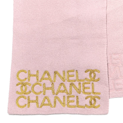 Chanel Wool Cashmere CC Scarf Pink Gold 3 of 4