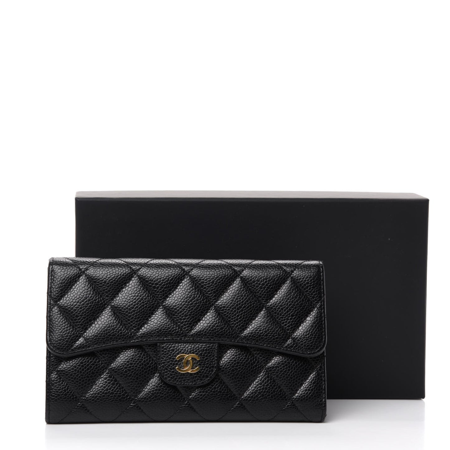 Caviar Quilted Large Flap Wallet Black