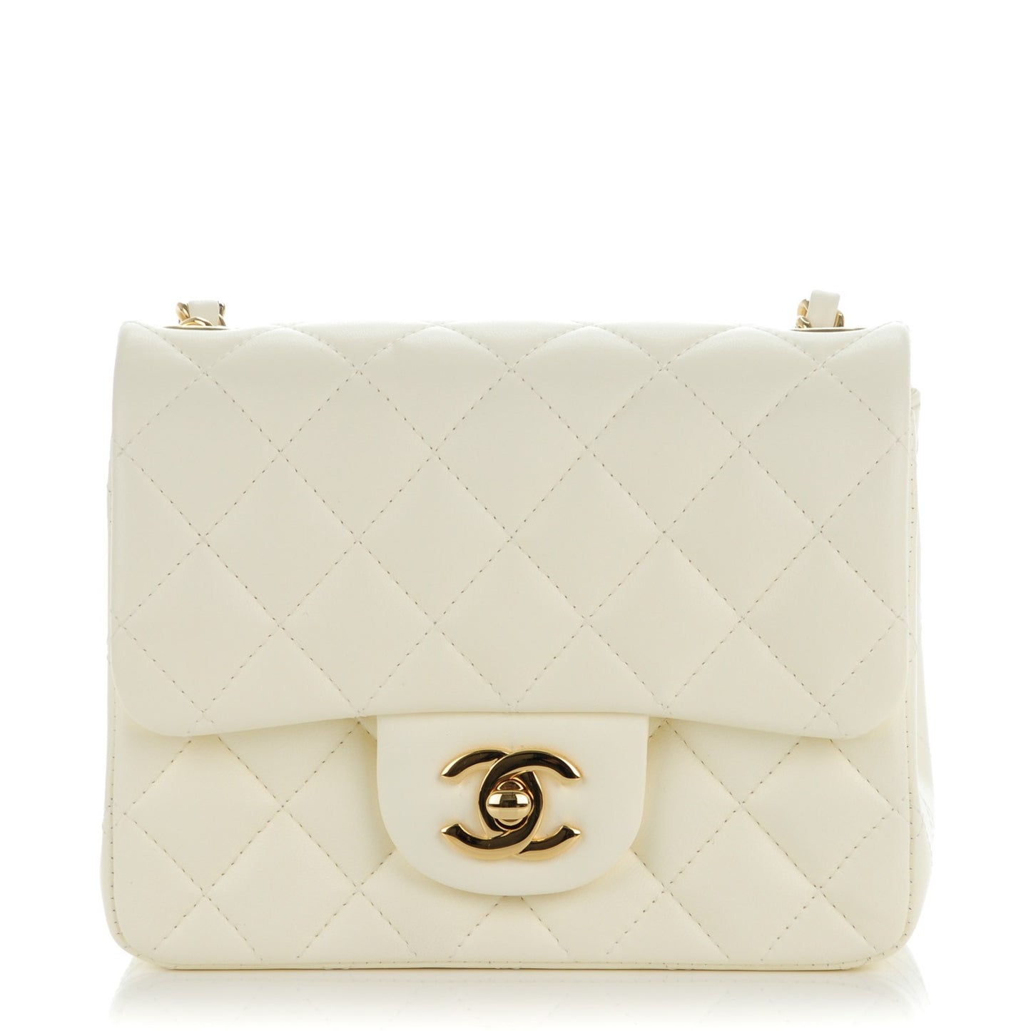 Lambskin Quilted Mini Square Flap Dark White