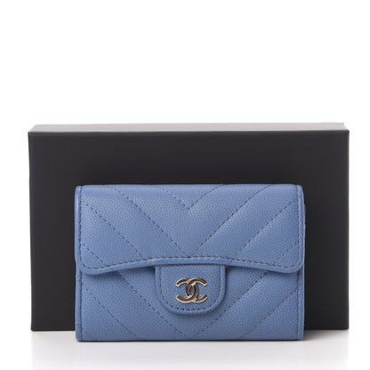 Chanel Caviar Chevron Quilted Flap Card Holder Blue 9 of 9