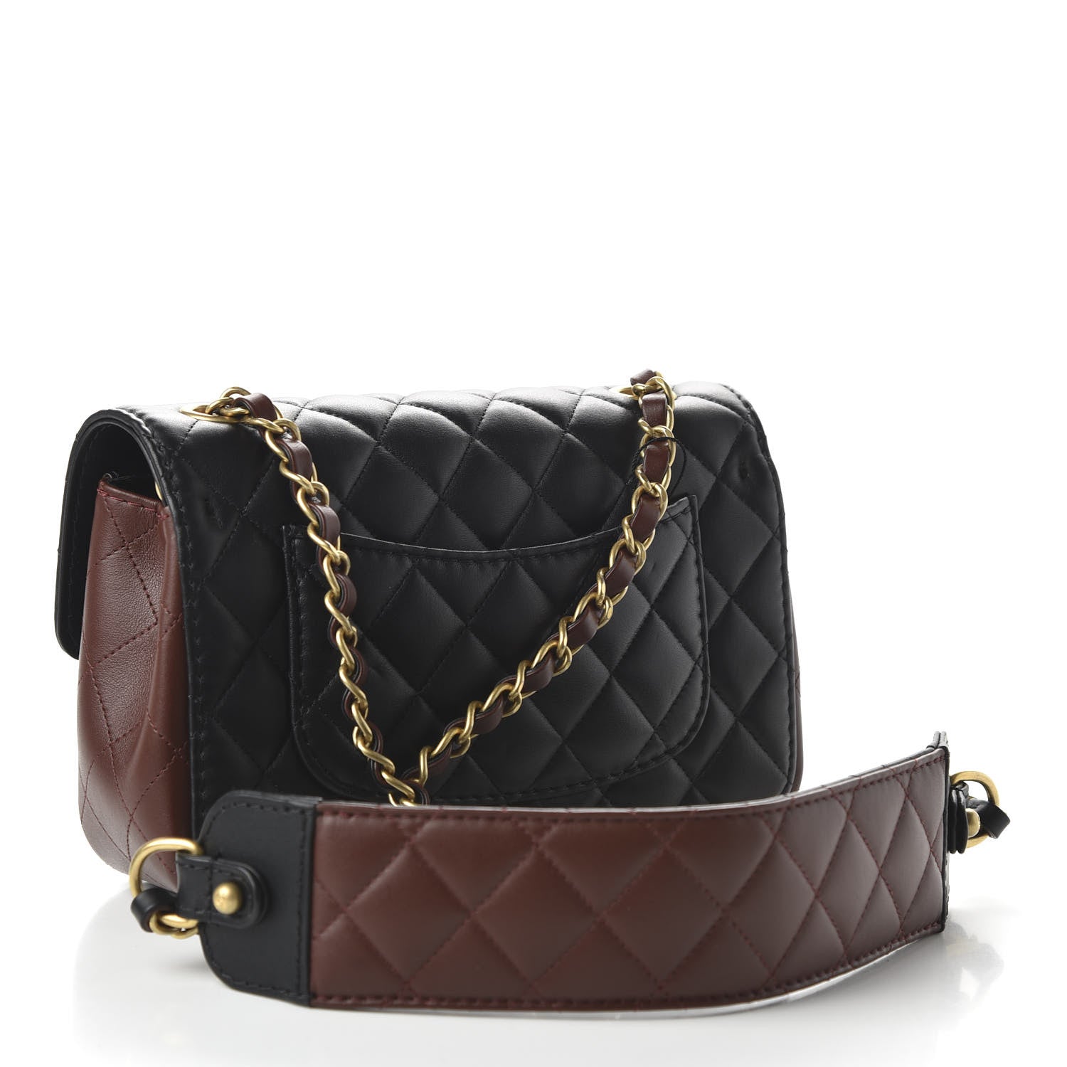Chanel Calfskin Quilted Small Strap Into Flap Bag Black Brown 3 of 11