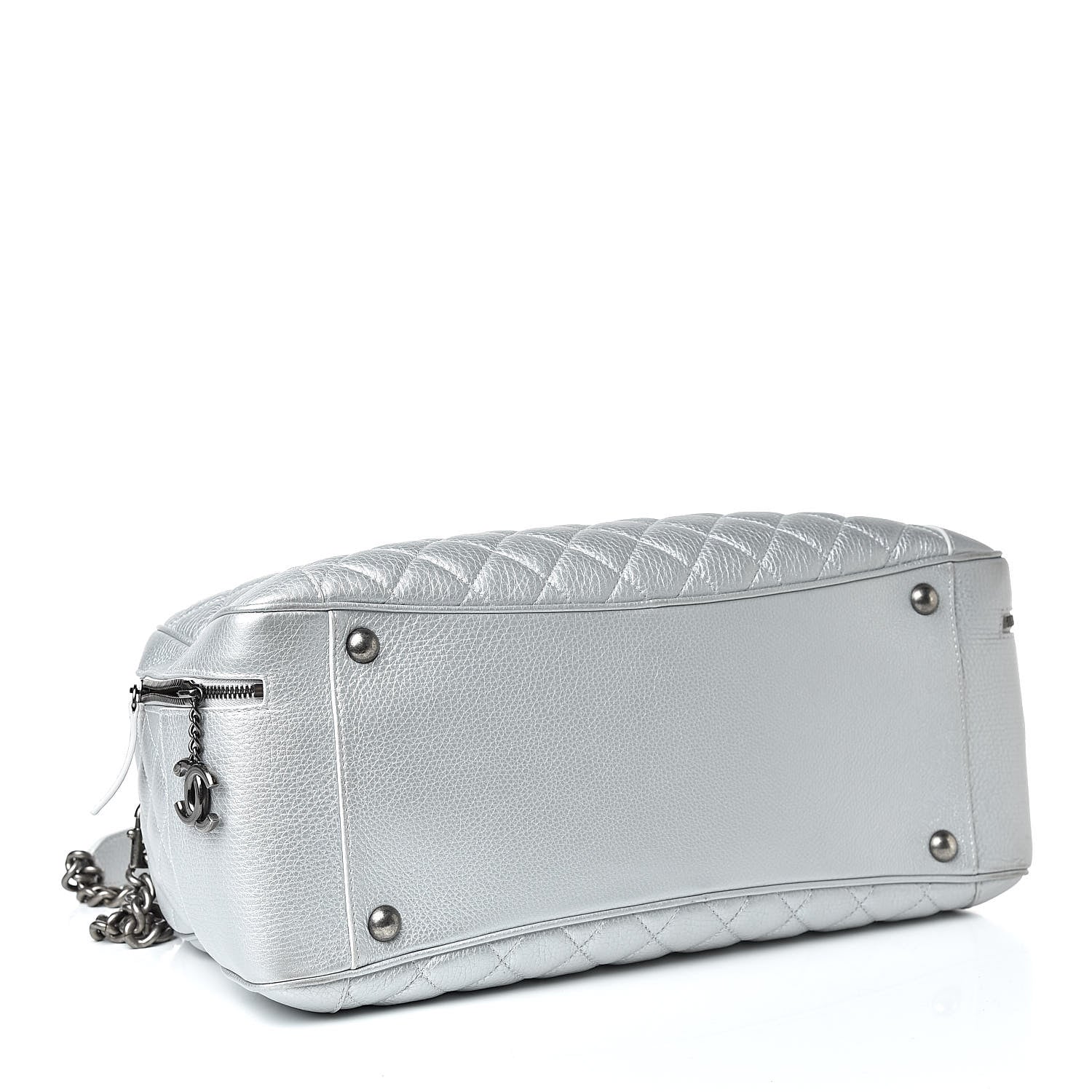 Chanel Metallic Calfskin Quilted Large Airlines Round Trip Bowling Bag Silver 4 of 14