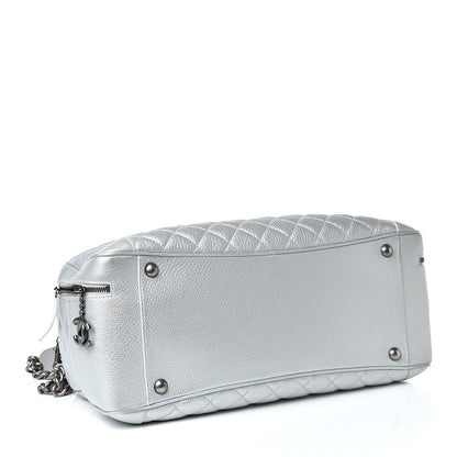 Chanel Metallic Calfskin Quilted Large Airlines Round Trip Bowling Bag Silver 4 of 14