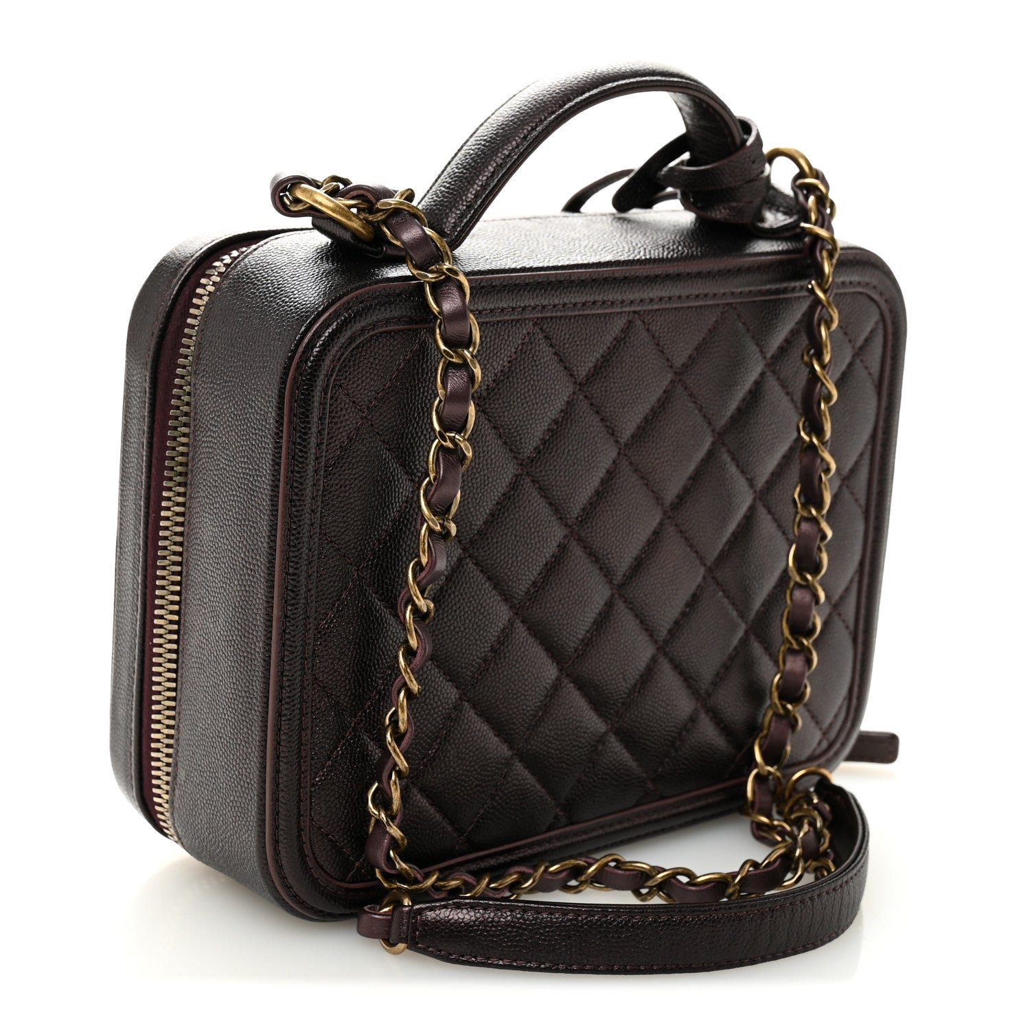 Chanel Iridescent Caviar Quilted Medium CC Filigree Vanity Case Burgundy 3 of 10