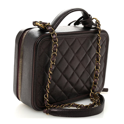 Chanel Iridescent Caviar Quilted Medium CC Filigree Vanity Case Burgundy 3 of 10