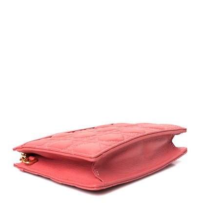 Christian Dior Calfskin Cannage Caro Zipped Pouch With Chain Coral Powder 4 of 10