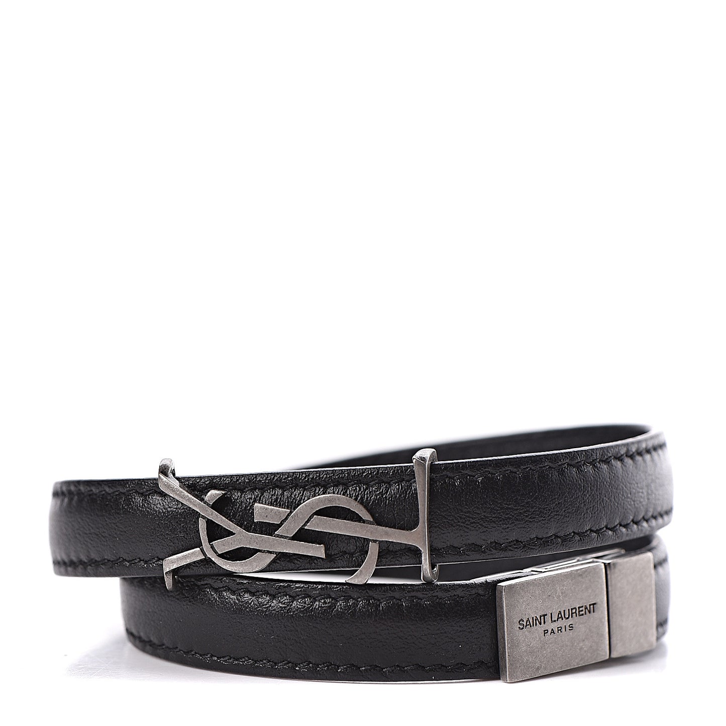 Calfskin Opyum Double Wrap Bracelet M Black