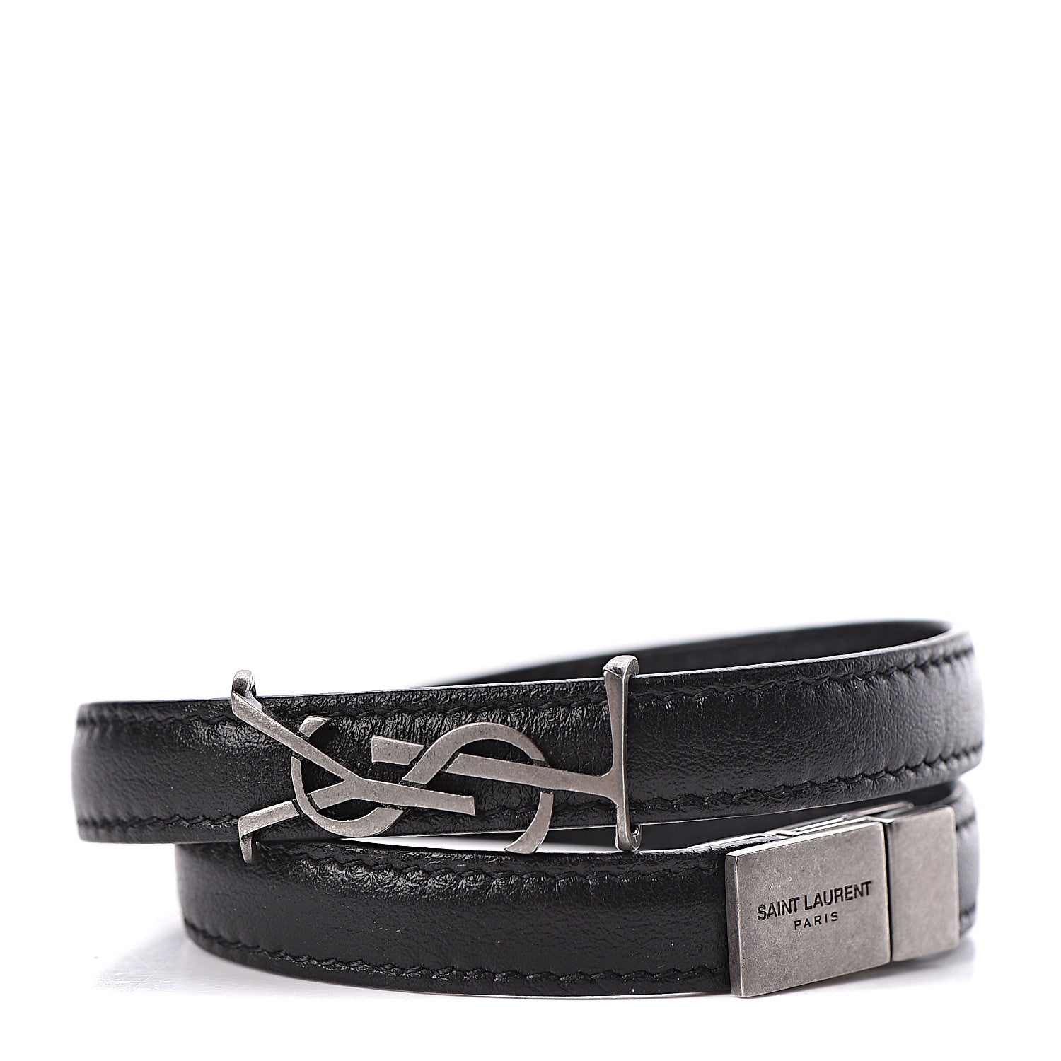 Saint Laurent Calfskin Opyum Double Wrap Bracelet M Black 1 of 5