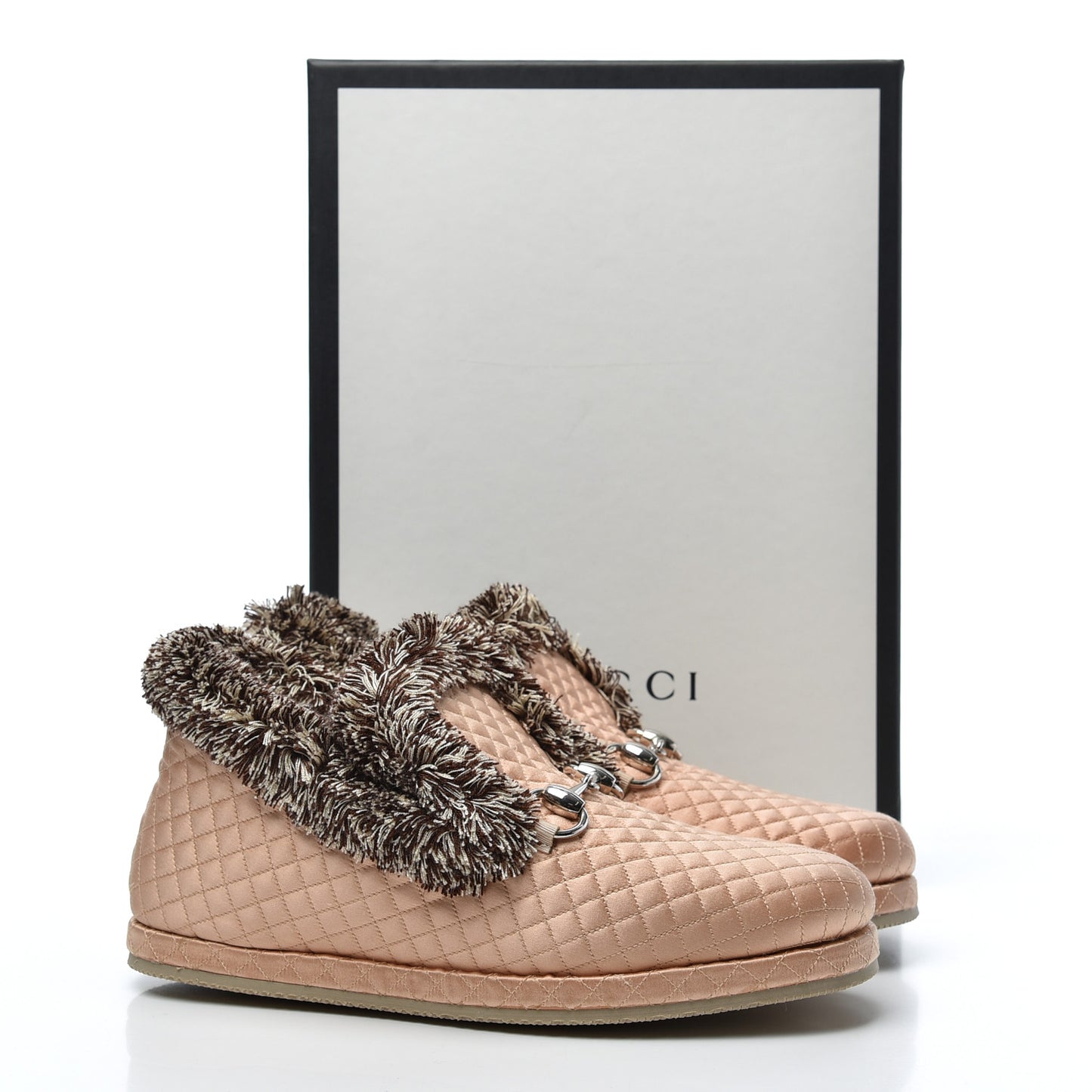 Satin Quilted Womens Fria Horsebit Loafers 36 Apricot Beige