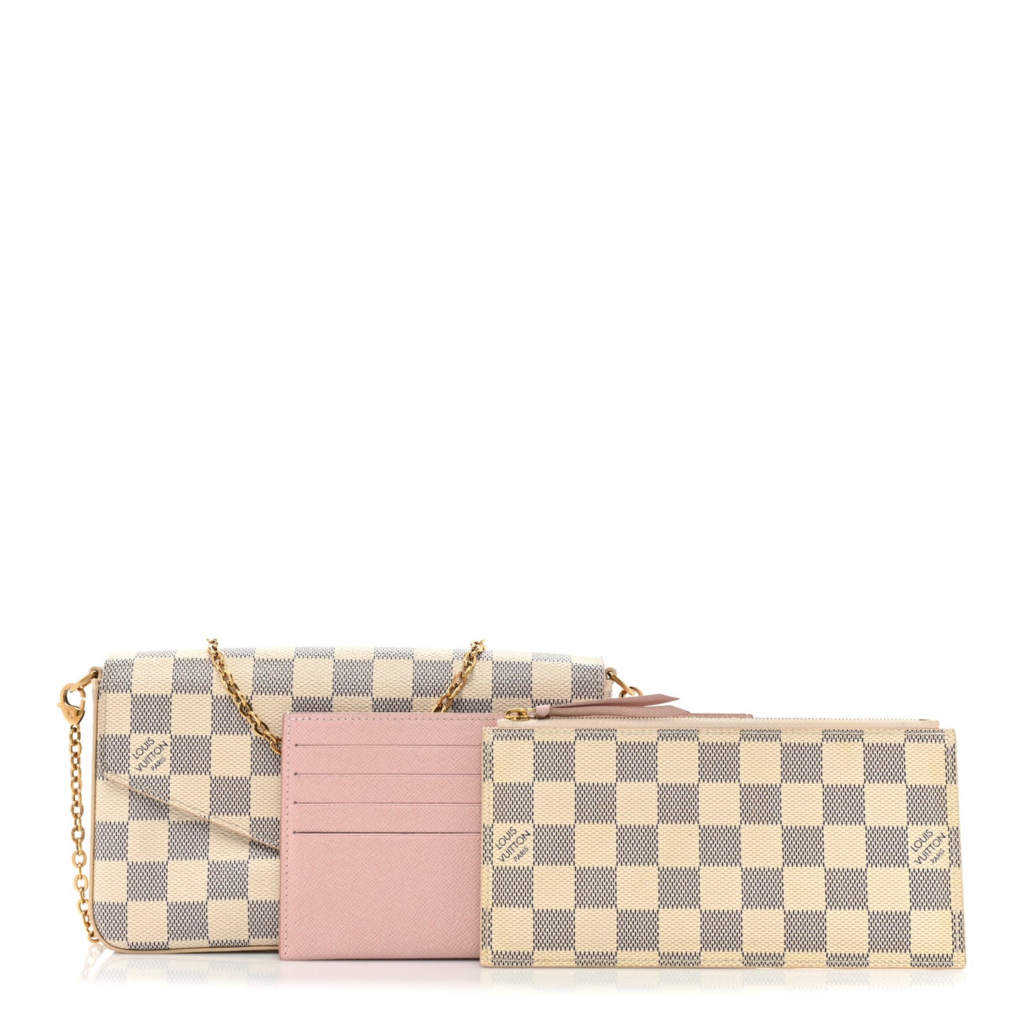 LOUIS VUITTON Damier Azur Pochette Felicie Chain Wallet Rose Ballerine