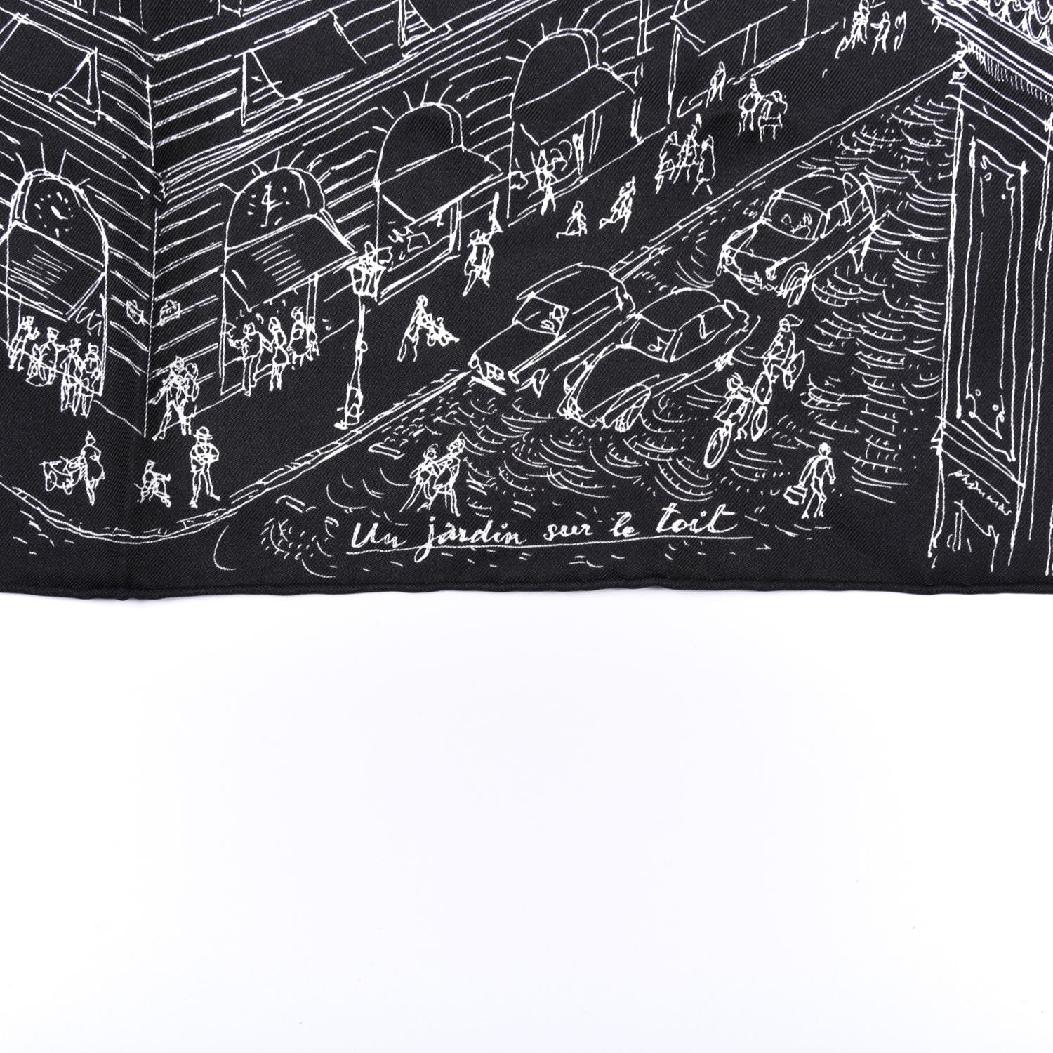 Hermes Silk Un Jardin Sur Le Toit Pocket Square Black White 4 of 6