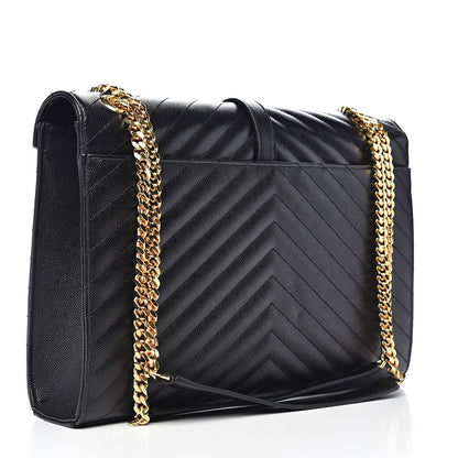 Saint Laurent Grain De Poudre Matelasse Chevron Large Monogram Satchel Black 3 of 10