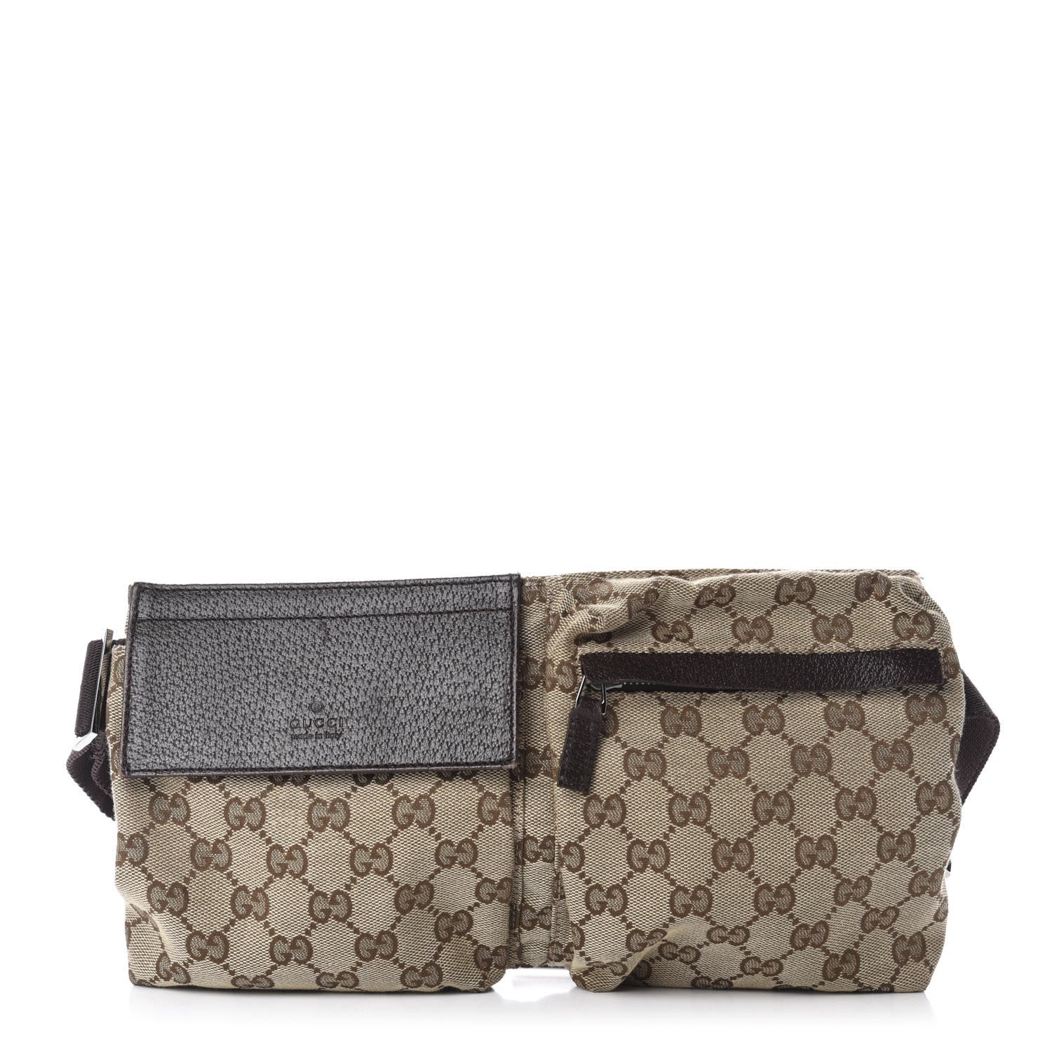 Gucci GG Monogram Web Double Pocket Belt Bag Dark Brown 1 of 12