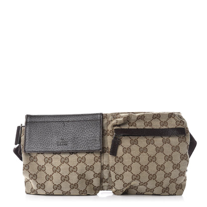 Gucci GG Monogram Web Double Pocket Belt Bag Dark Brown 1 of 12