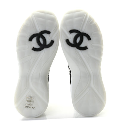 Chanel Nylon Suede Calfskin Printed Sneakers 38.5 White Black 8 of 11