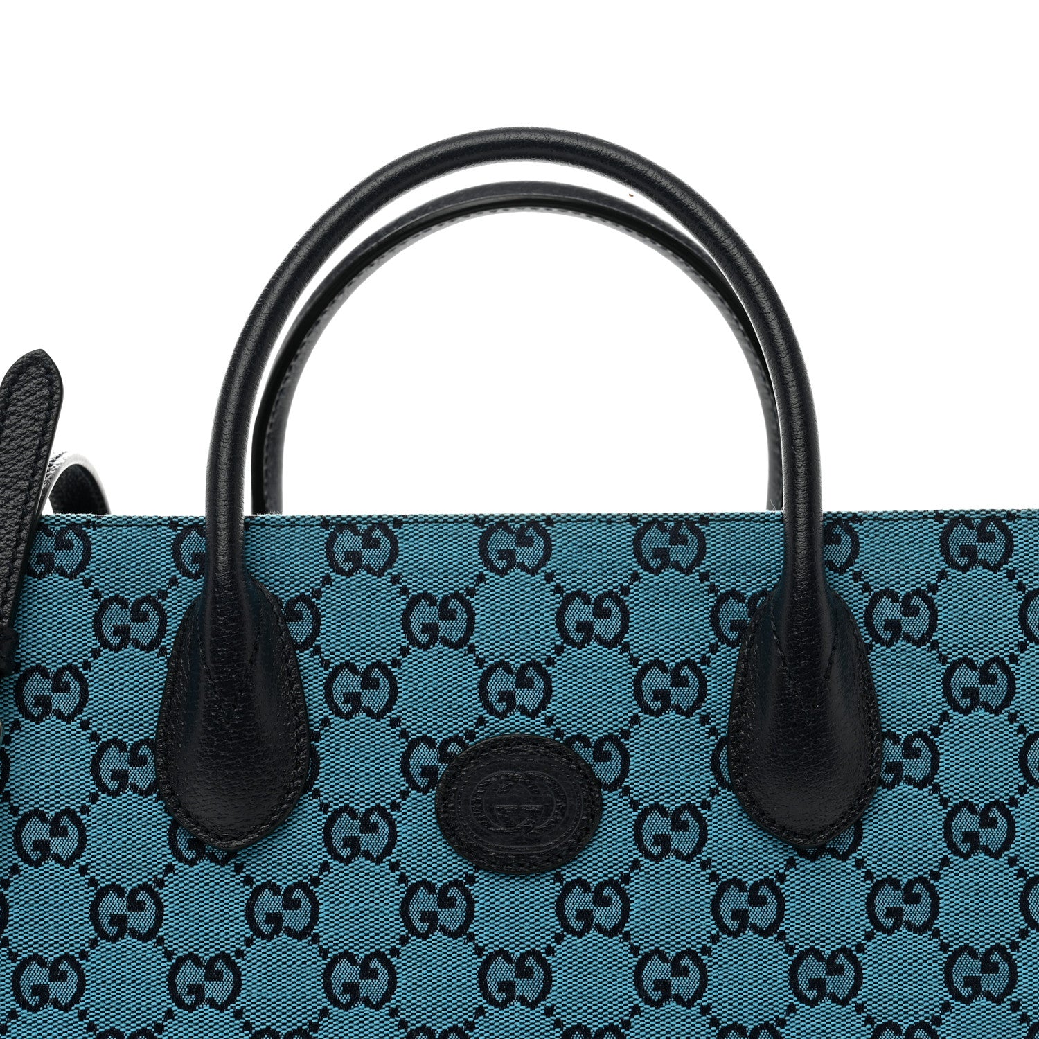 Gucci Monogram Multicolor Textured Dollar Calfskin Small Retro Interlocking G Tote Bag Light Blue 5 of 9