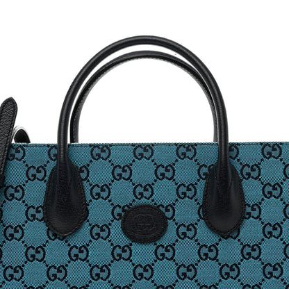 Gucci Monogram Multicolor Textured Dollar Calfskin Small Retro Interlocking G Tote Bag Light Blue 5 of 9