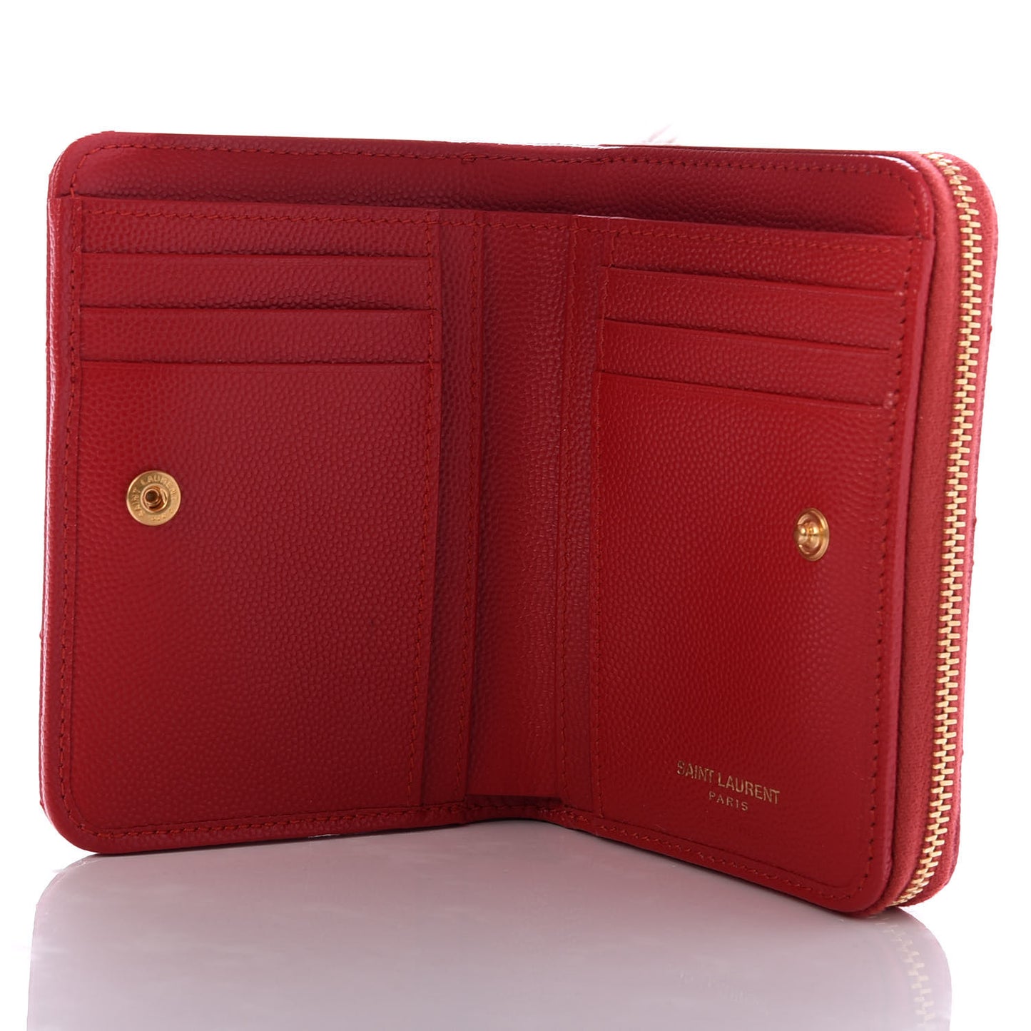 Grain De Poudre Matelasse Chevron Monogram Compact Zip Around Wallet New Red
