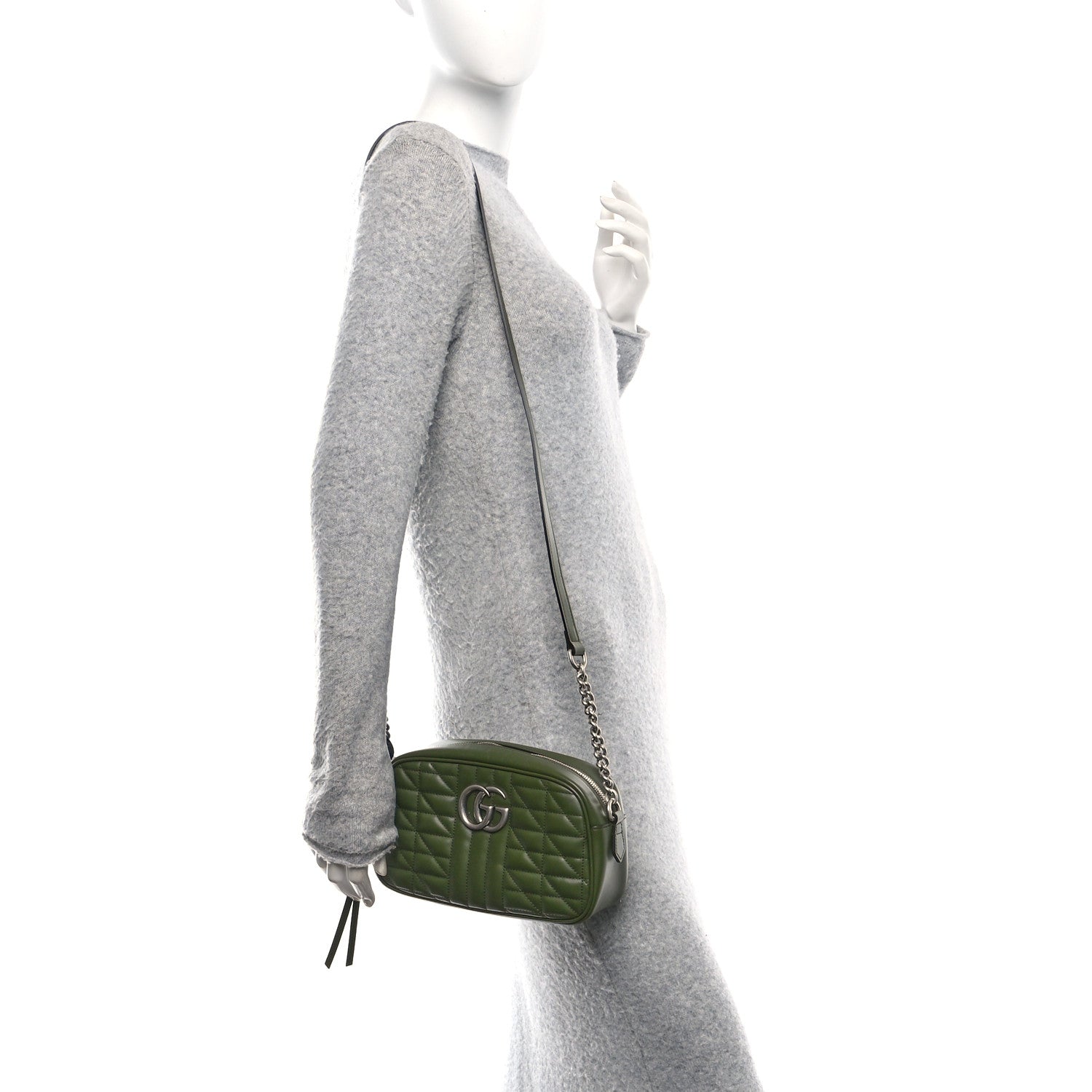 Gucci Calfskin Matelasse Aria Small GG Marmont Chain Shoulder Bag Military Wood 2 of 10