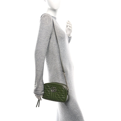 Gucci Calfskin Matelasse Aria Small GG Marmont Chain Shoulder Bag Military Wood 2 of 10