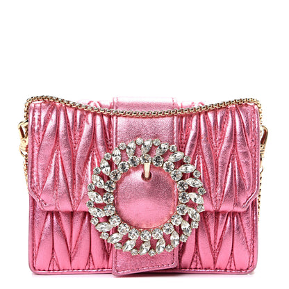 Miu Miu Metallic Nappa Matelasse Crystal Embellished Lady Crossbody Pink 1 of 12