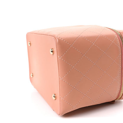 Chanel Lambskin Flat Quilted Knock On Wood Large Vanity Case Beige 9 of 9