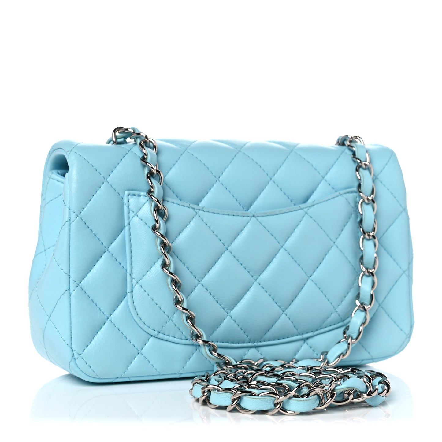 Lambskin Quilted Mini Rectangular Flap Neon Blue