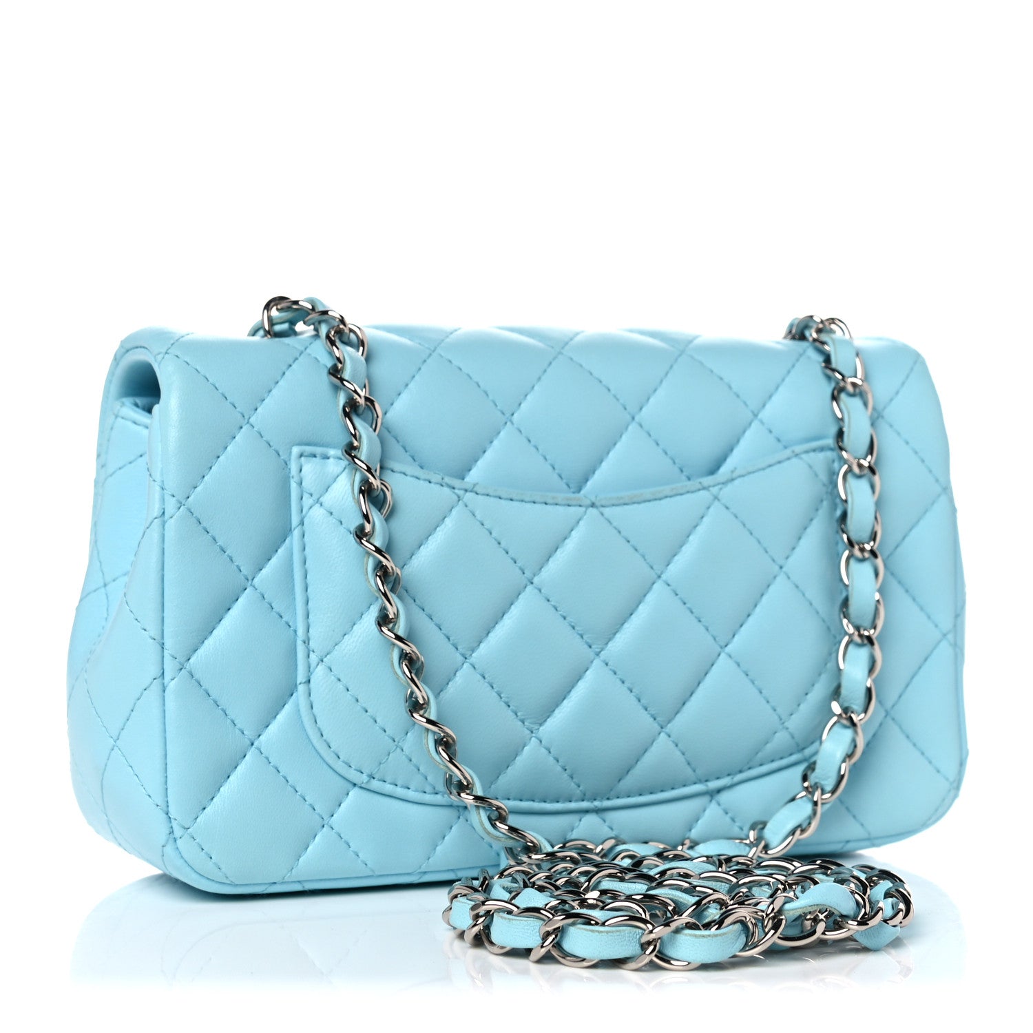 Chanel Lambskin Quilted Mini Rectangular Flap Neon Blue 3 of 15