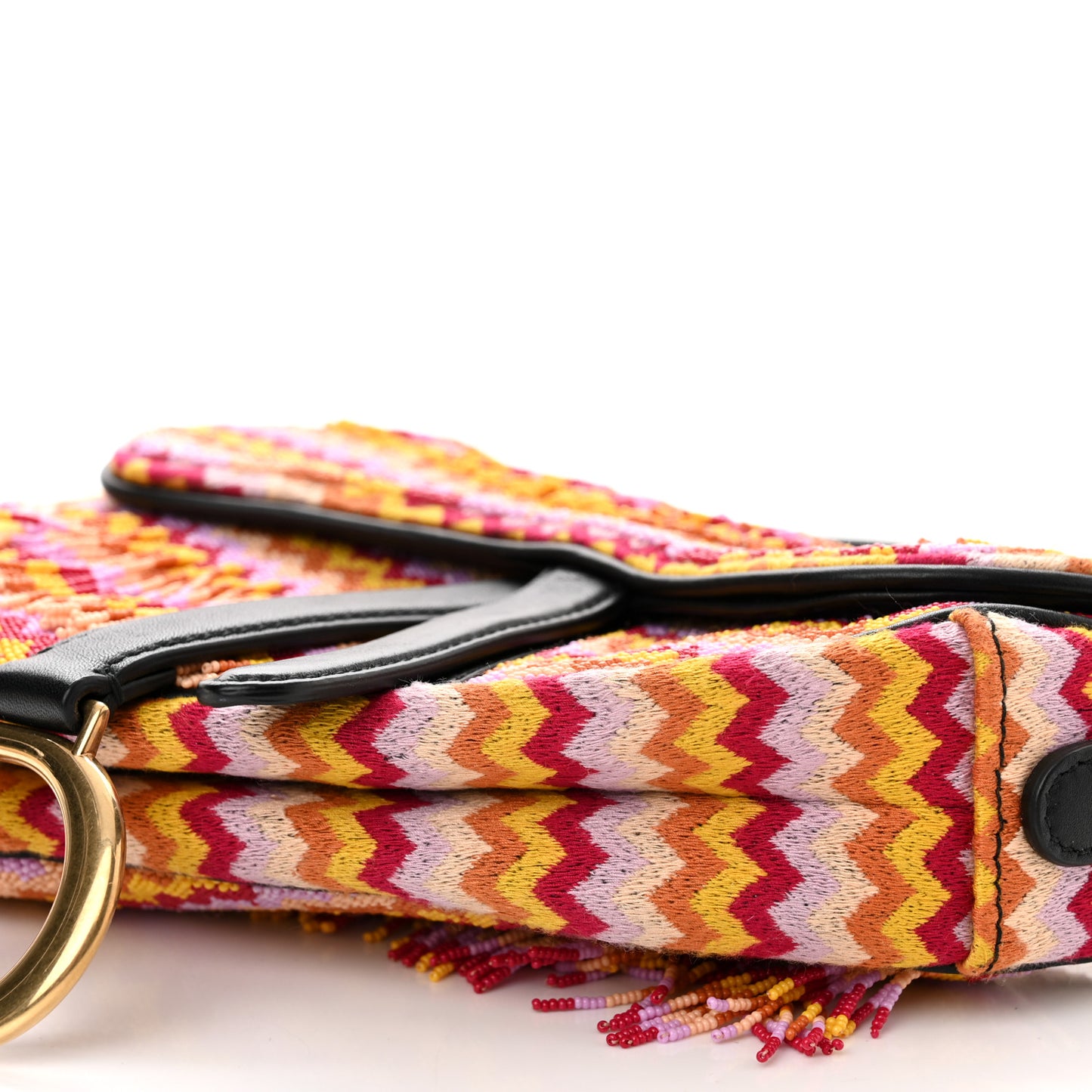 Embroidered Fringe Beaded Mini Saddle Bag Multicolor
