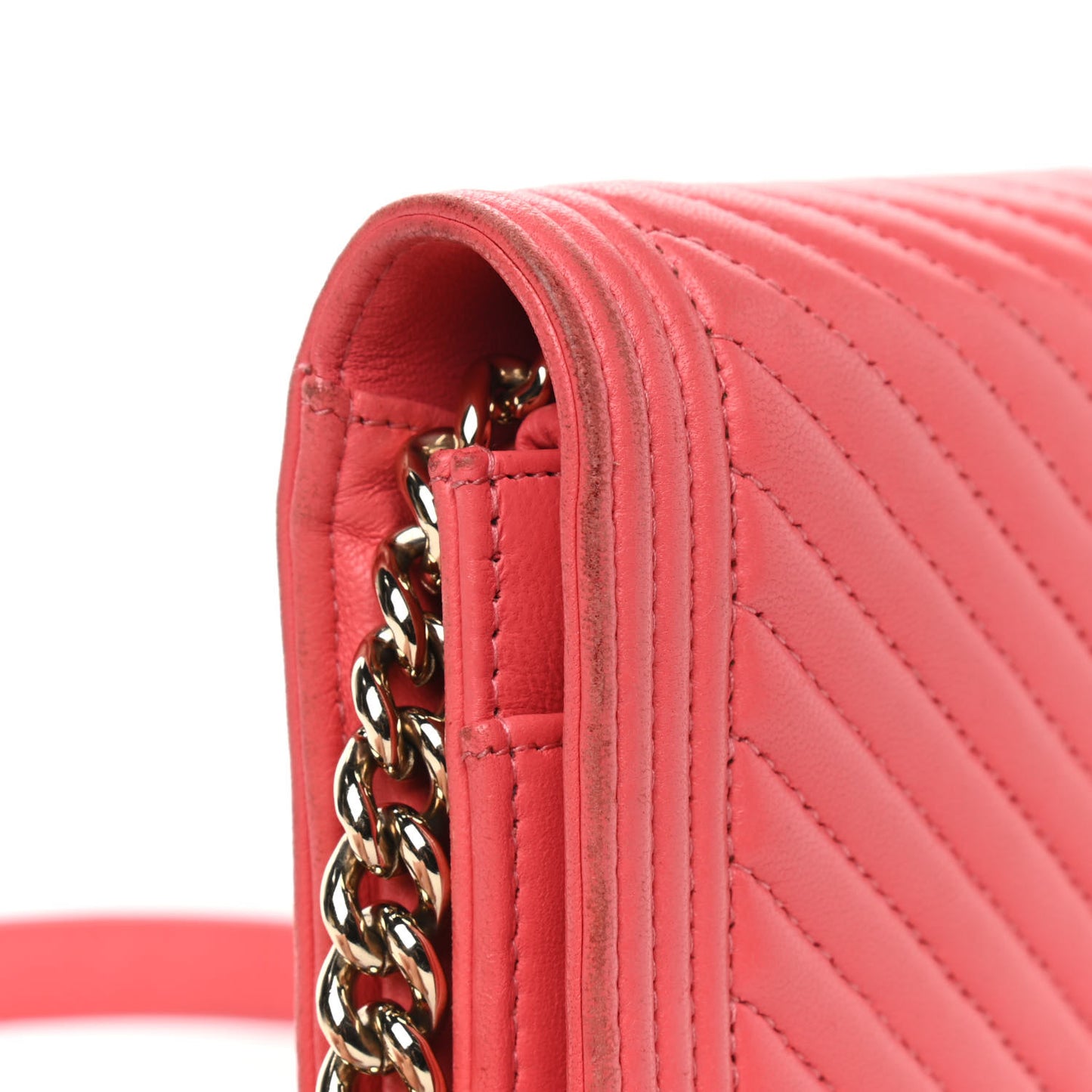Lambskin Chevron Quilted Boy Wallet On Chain WOC Pink