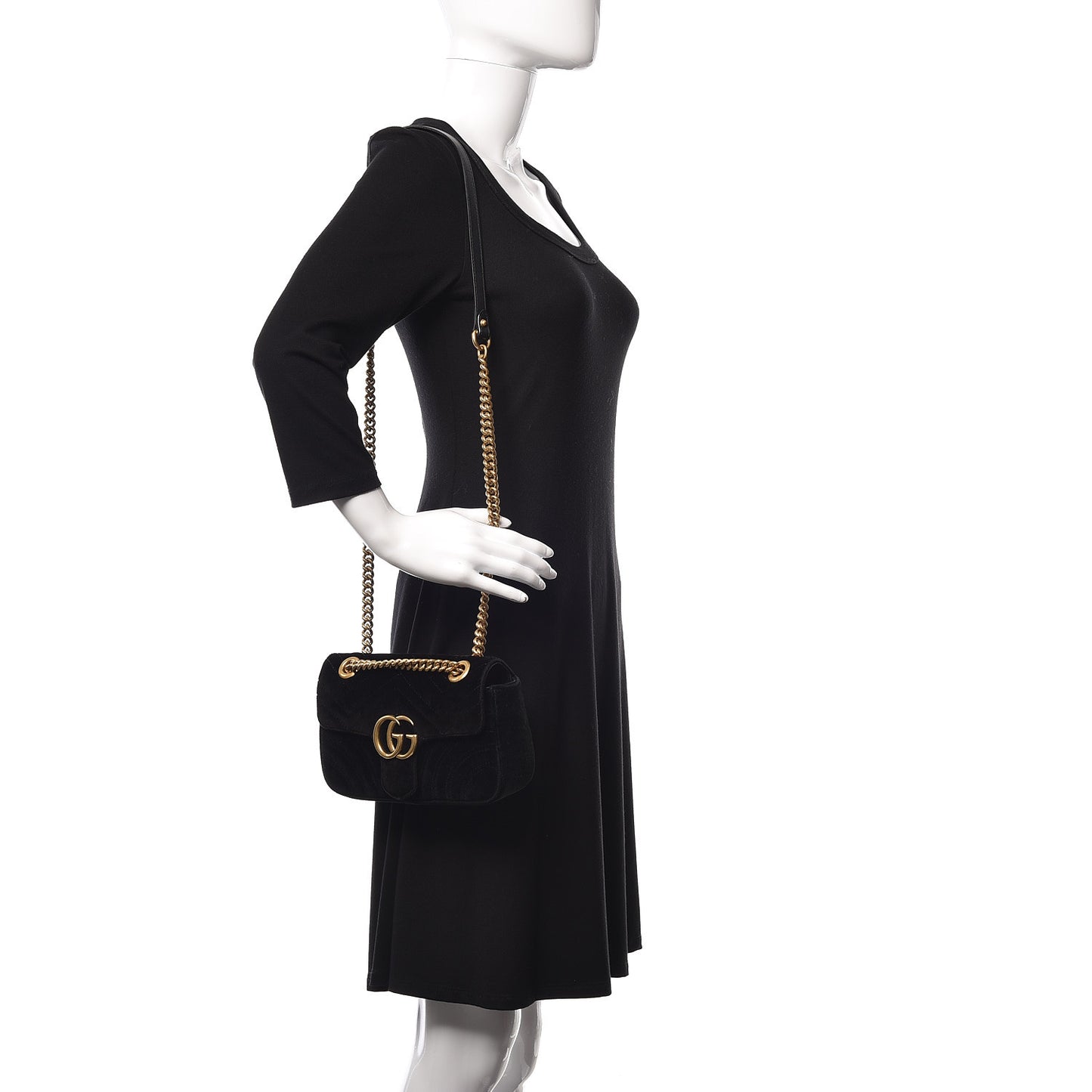 Velvet Matelasse Mini GG Marmont Shoulder Bag Black