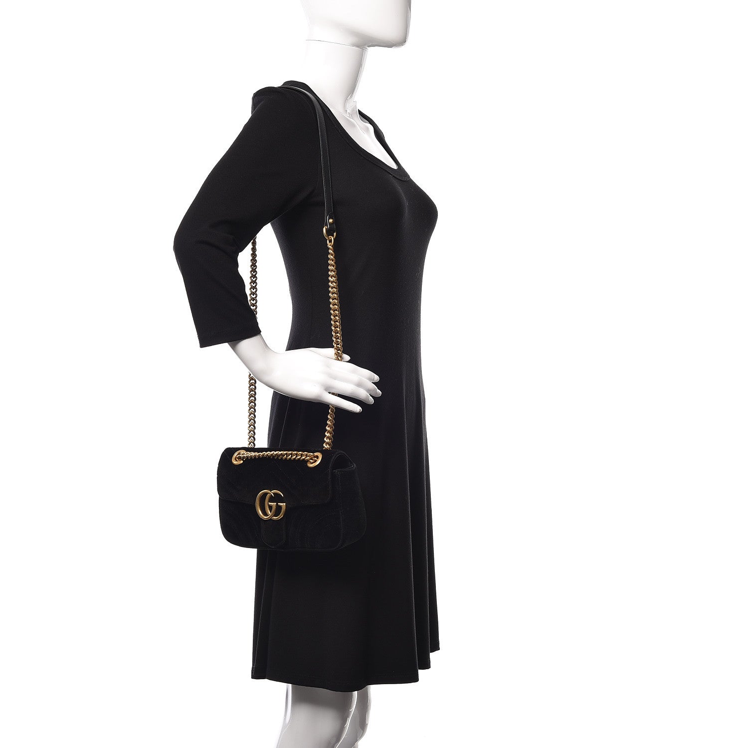 Gucci Velvet Matelasse Mini GG Marmont Shoulder Bag Black 2 of 9