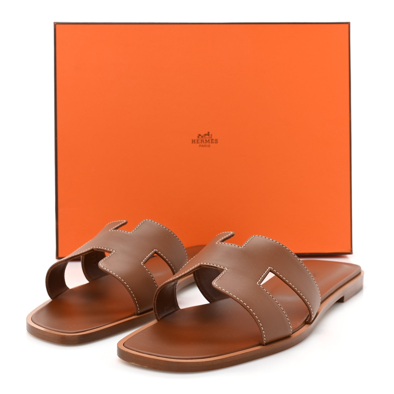 Hermes Box Calfskin Oran Sandals 39 Gold 3 of 9