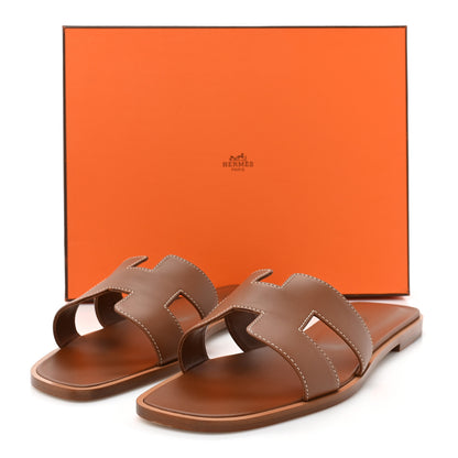 Hermes Box Calfskin Oran Sandals 39 Gold 3 of 9
