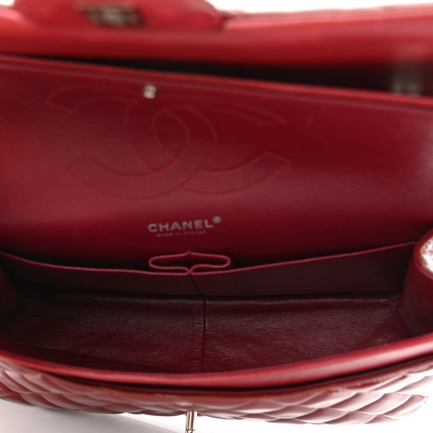 Patent Quilted Jumbo Double Flap Dark Red