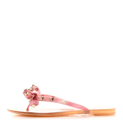 Valentino Garavani PVC Jelly Glitter Rockstud Bow Thong Sandals 37 Pink 1 of 11