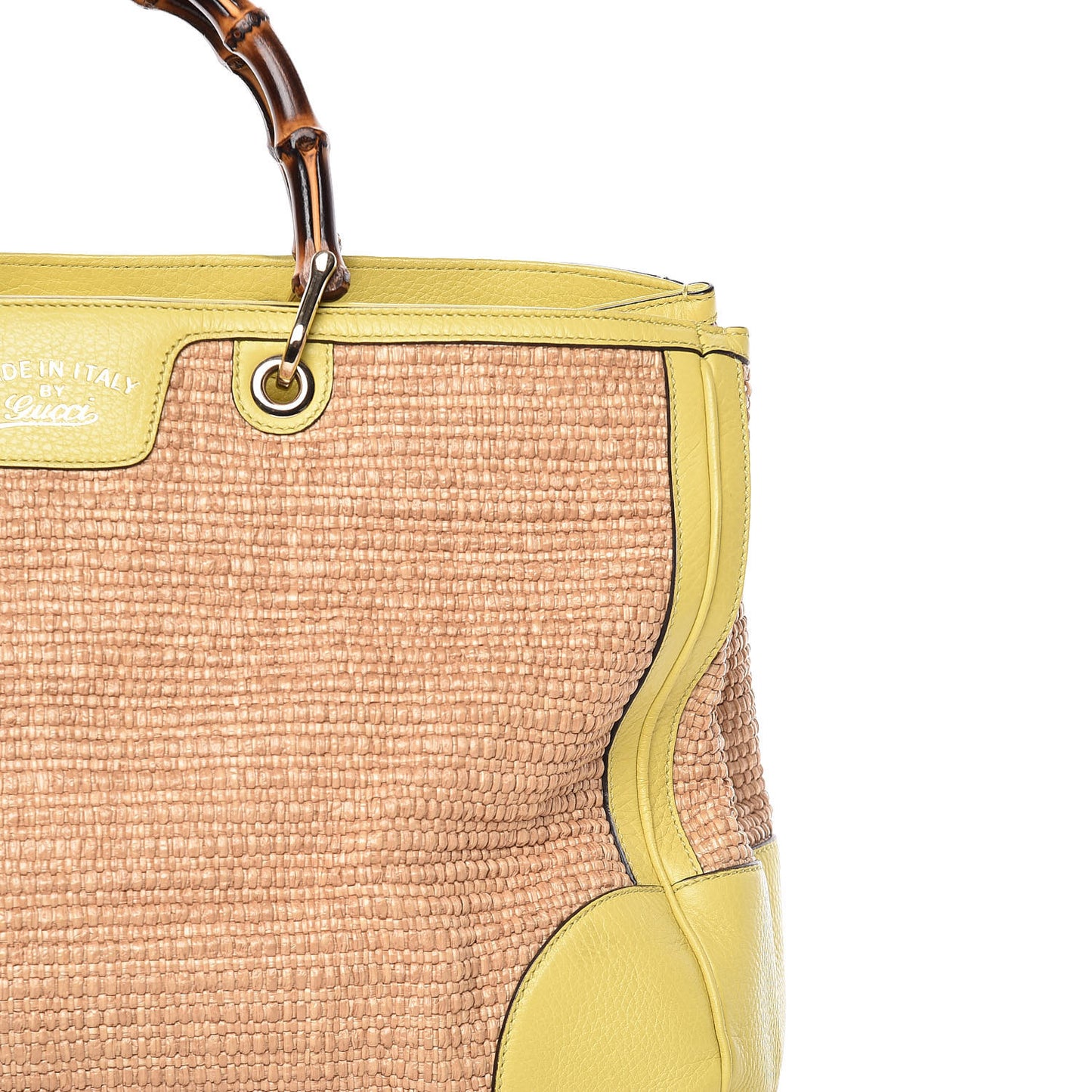 Calfskin Straw Large Bamboo Shopper Tote Citrus