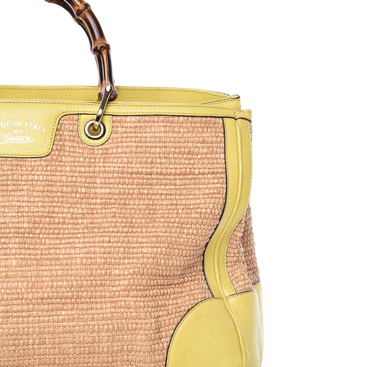 Gucci Calfskin Straw Large Bamboo Shopper Tote Citrus 8 of 8