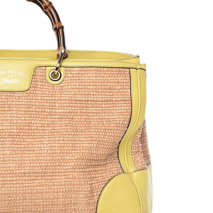 Gucci Calfskin Straw Large Bamboo Shopper Tote Citrus 8 of 8