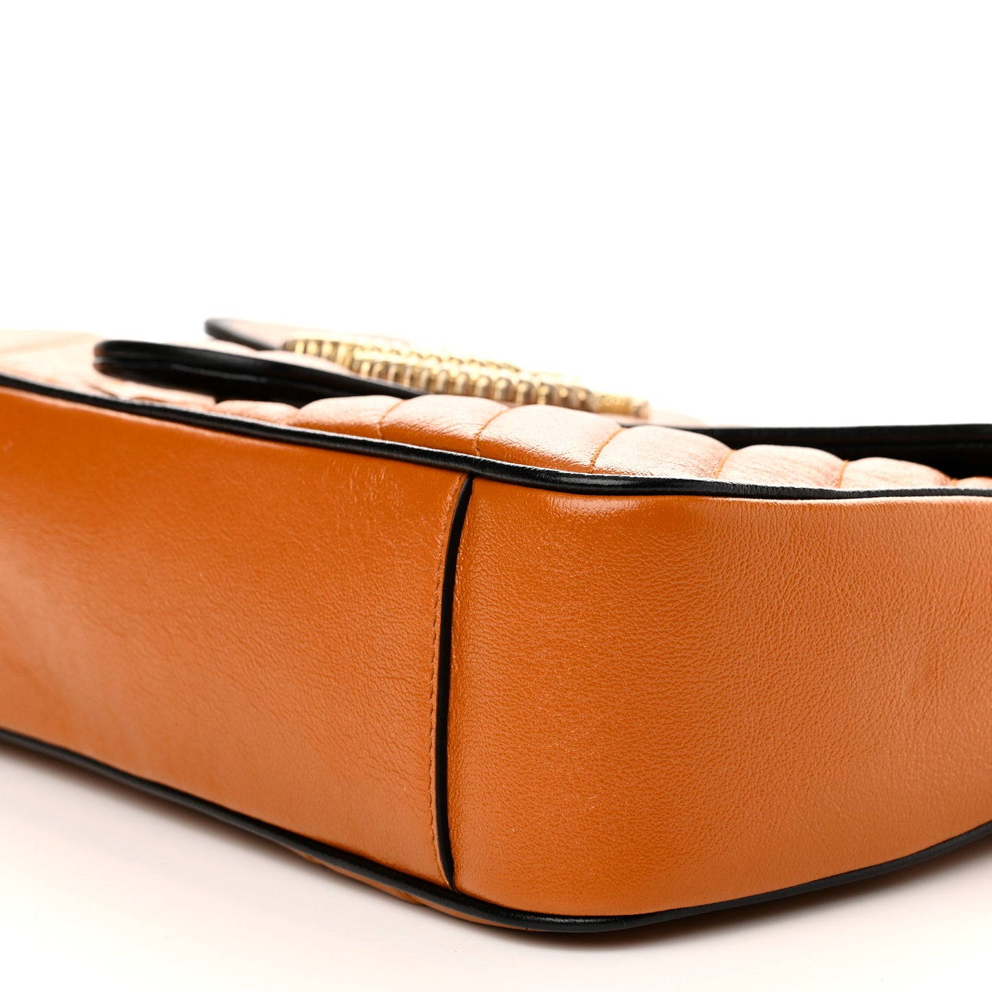 Vintage Effect Calfskin Matelasse Diagonal Small Torchon GG Marmont Shoulder Bag Cognac Black