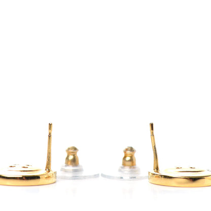 Chanel Metal Pearl Paris Button Drop Earrings Gold 3 of 4