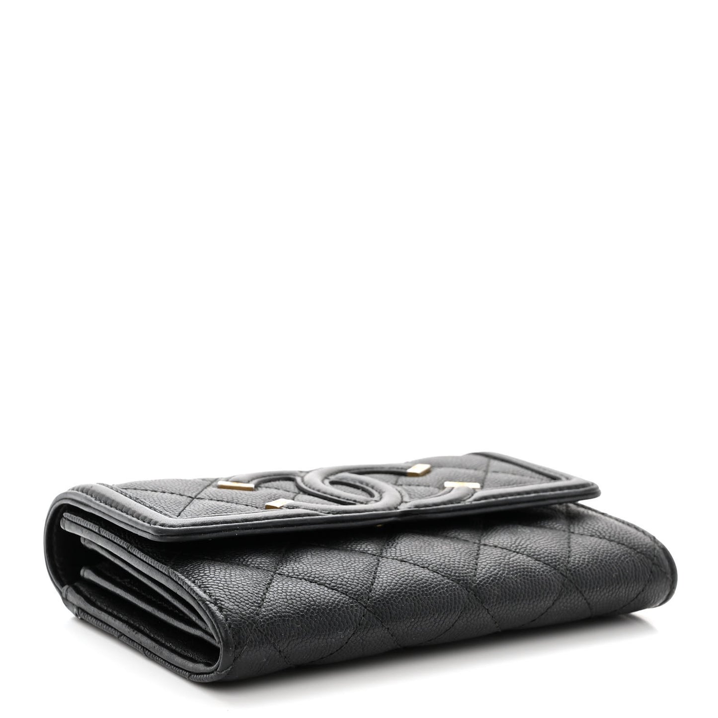 Caviar Quilted Medium Filigree Flap Wallet Black