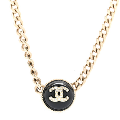 Chanel Crystal Resin CC Chain Link Short Necklace Black Gold 4 of 5