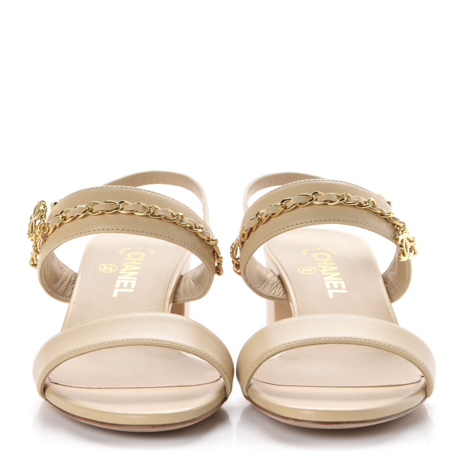 Chanel Lambskin Chain Clover Sandals 38.5 Beige 2 of 10
