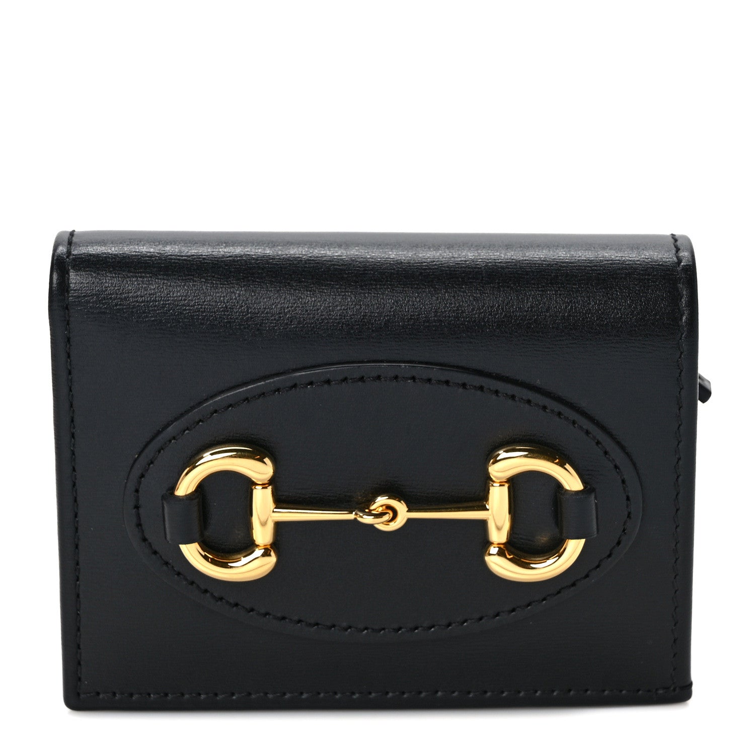 Gucci Boarded Plutone Calfskin Horsebit 1955 Card Case Wallet Black 1 of 8