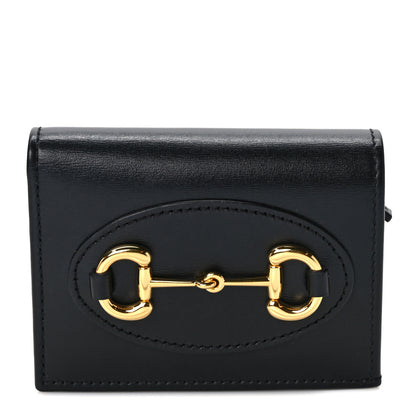 Gucci Boarded Plutone Calfskin Horsebit 1955 Card Case Wallet Black 1 of 8