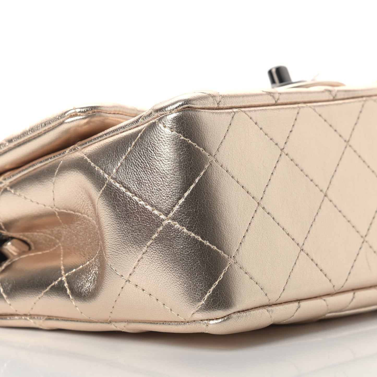 Metallic Lambskin Quilted Mini Rectangular Flap Gold Black
