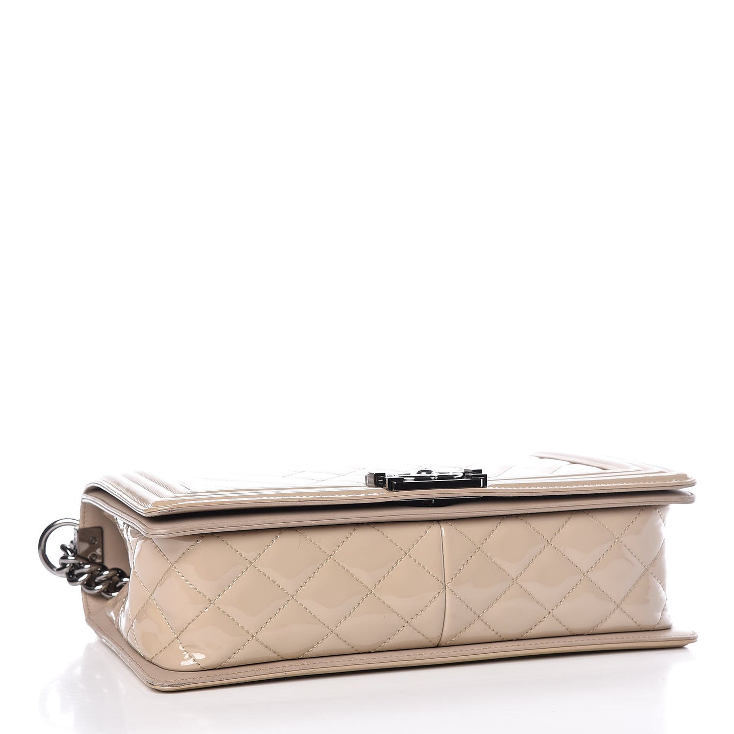 Patent Chevron Quilted New Medium Boy Flap Beige